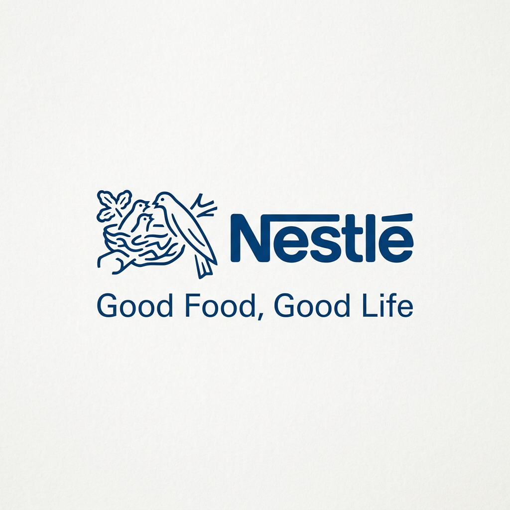 Nestlé logo with a bird feeding chicks and text 'Good Food, Good Life'